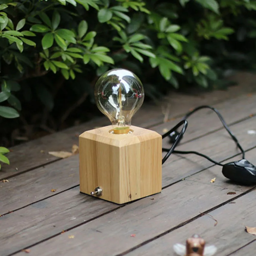 

Vintage wooden table lamp for bedroom office/study room lighting,E27 wood square base Modern bedside reading lamp light fixture