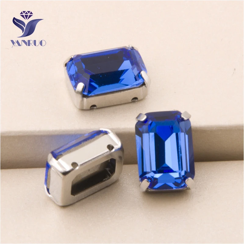 YANRUO #4610 все размеры сапфир Octagon Strass Кристалл швейные камни указал назад свободно