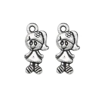30pcs wholesale antique silver plated girl charms beads pendants for jewelry making diy handmade 16x7mm