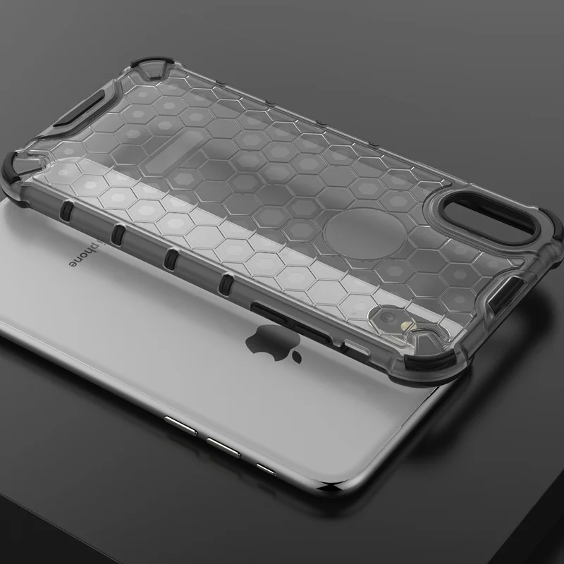 Hybrid PC Armor Case For iPhone XS Max XR X Honeycomb Pattern Clear Shockproof Bumper 7 8 Plus 6 6S Capa |