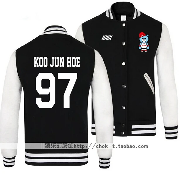 Kpop ikon/однобортный бейсбольный жакет с принтом медведя из мультфильма