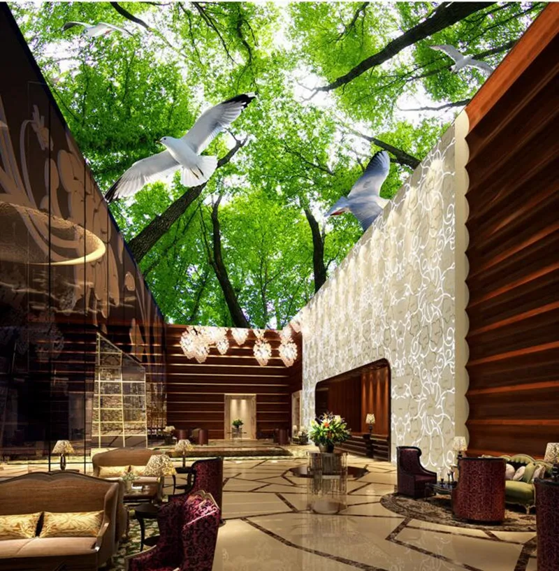 Настенная 3d наклейка на заказ синее небо и белые облака треугольные деревья