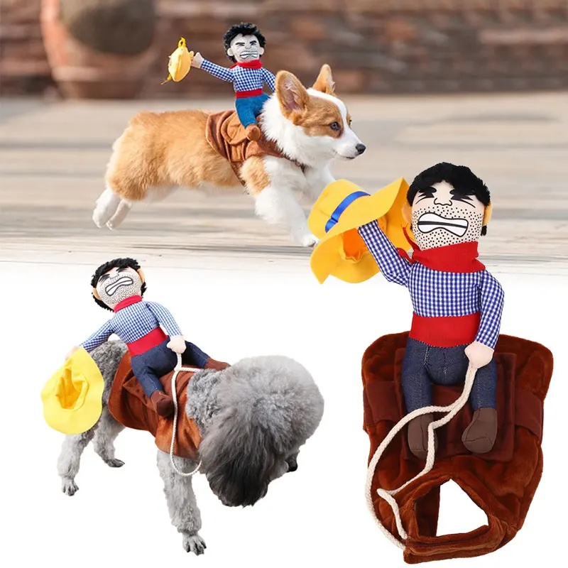 Забавная одежда для всадника щенка собаки ковбоя лошади зимнее пальто костюм Ropa