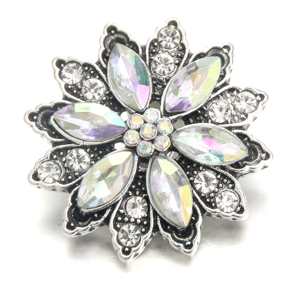 New Metal Snap Button Jewelry 18mm Charm Rhinestone Flower Fit Bracelet Necklace for Women Snaps | Украшения и аксессуары