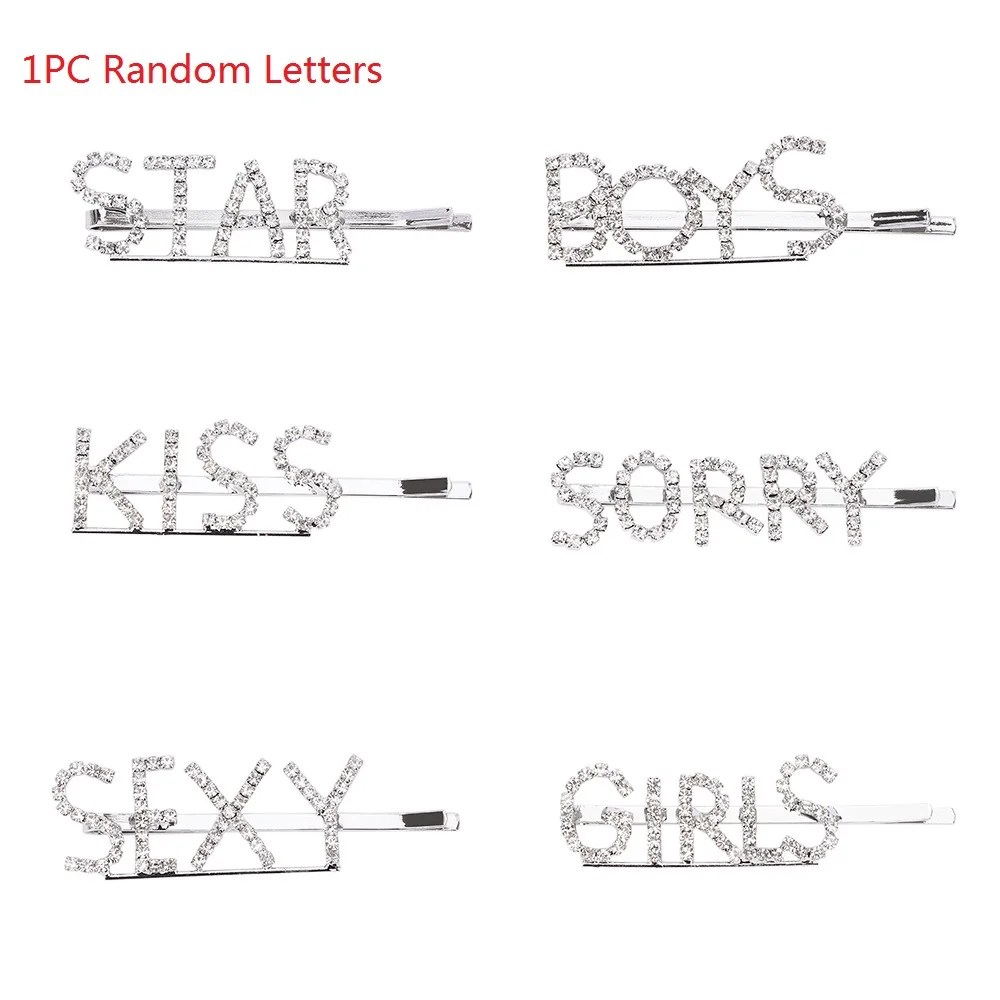 random letters Женские милые Полые жемчужные бусина прямоугольная шпилька сладкие английские буквы жемчужный зажим для волос - Цвет: random letters