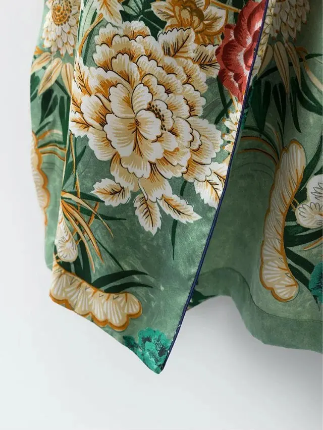 Женское винтажное кимоно длинное дизайнерское пальто зеленого цвета в стиле