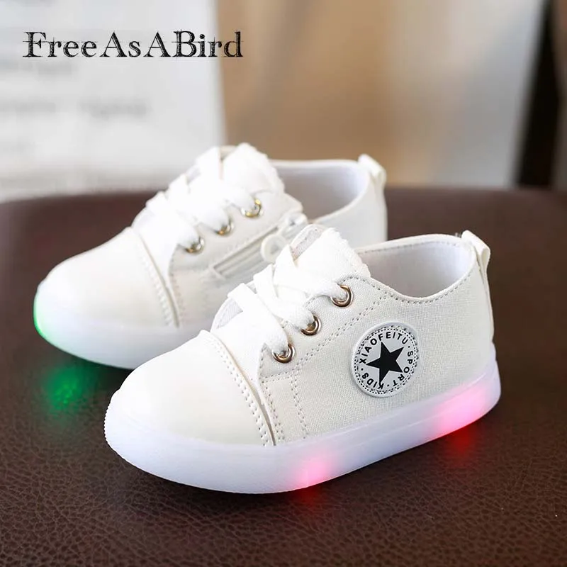 FreeAsABird Fashion Children Led Sneakers Shoes Kids Canvas Soft Bottom Baby Sport Toddler With Light Boys Girls | Детская одежда и