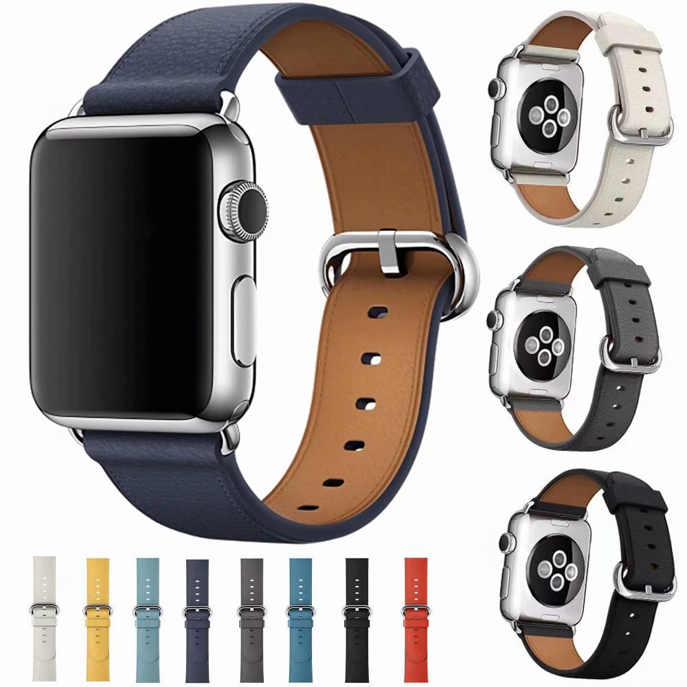 Кожаный ремешок 38 мм 42 40 44 для iWatch Band series 4 3 2 1 сменный классический часов