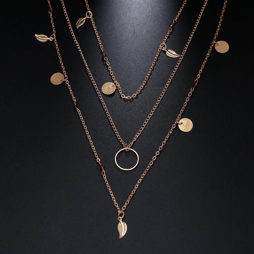 FAMSHIN Bohemia Gold Color Chain Leaves MultiLayer Choker Necklace for Women Collier Femme Fashion Jewelry Party Gifts 2018 NEW | Украшения
