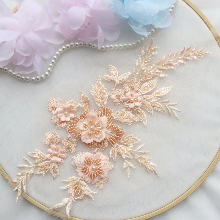 Платье для свадьбы с 3D бусинами кружевной аппликацией цветами тканевой