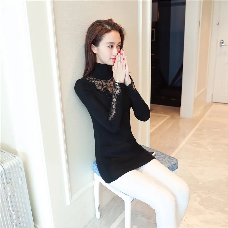 OHCLOTHING, свитер, водолазка, пуловер, рукав, кружевной свитер,, корейский осенний Кутюр, кружевной свитер
