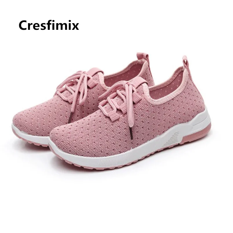 

Cresfimix vrouwen platte schoenen/женская модная сетчатая дышащая Розовая обувь; Женская Повседневная весенняя обувь на шнуровке; Классные кроссовки; a3575