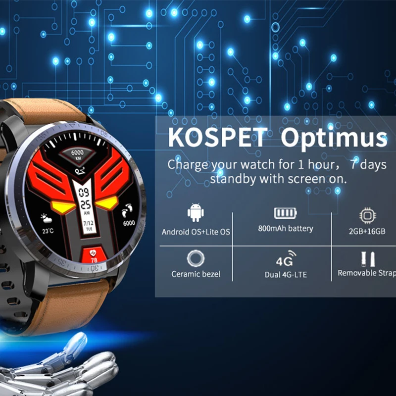 4G Смарт часы KOSPET Optimus 1 39 дюйма GPS спортивные телефон Android Bluetooth 4 пульсометр Шагомер