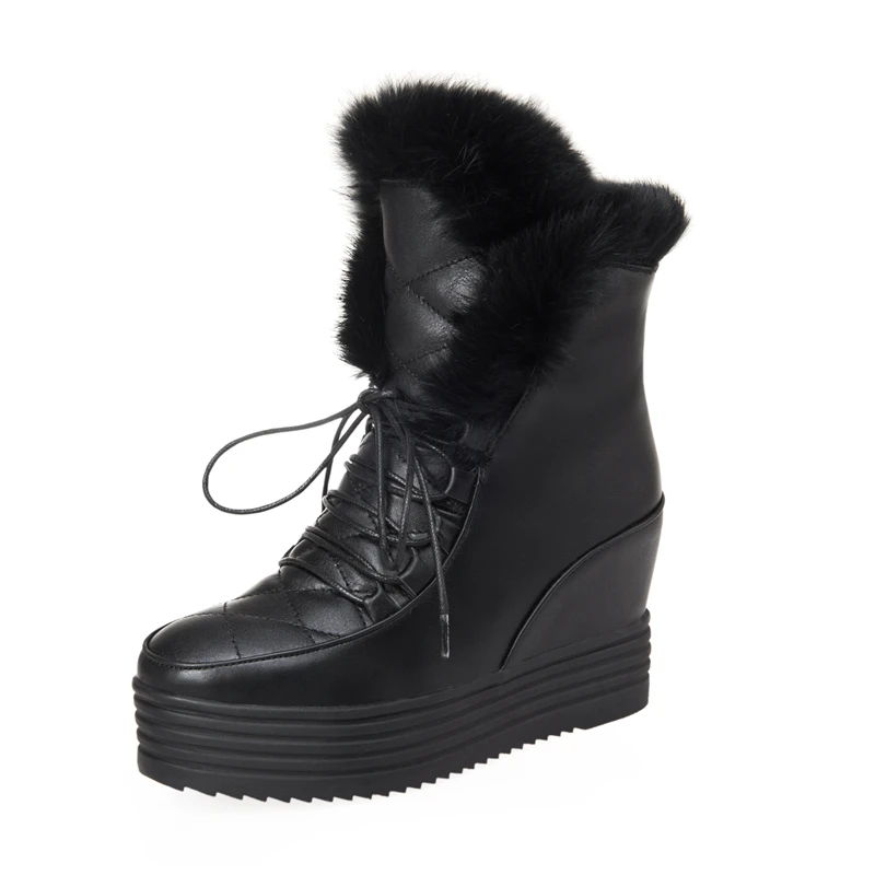 Karinluna Brand Design Big Size 33-43 Platform Warm Fur Russia Winter Women Snow Boots Shoes Fashion Wedge Heel Woman Boots - Цвет: Черный
