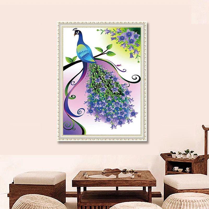 Full Diamond 5D DIY Painting Fashion peacock with purple pattern diamond Embroidery Cross Stitch Rhinestone Mosaic | Дом и сад