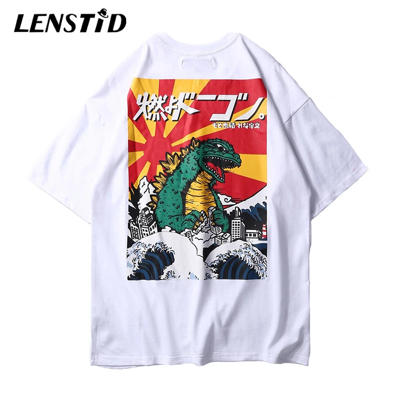 LENSTID 2019 Men T-Shirt Hip Hop Japanese Monster T Shirts Harajuku Streetwear Cartoon Tshirt Print Summer Short Sleeve Top Tees | Мужская