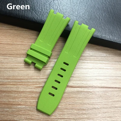 Green 28 мм Мягкий Черный Белый Зеленый Желтый Оранжевый Серый Синий Красный силиконовый резиновый ремешок для часов браслет для AP ROYAL OAK ремешок для часов ремень - Цвет ремешка: Green