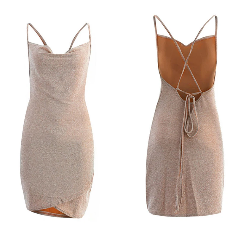 Sexy V-neck Backless Cross Spaghtti Strap Women's Casual Dresses Long Sleeve Hem Slim Fit Bodycon Dress Polyester Vestidos | Женская