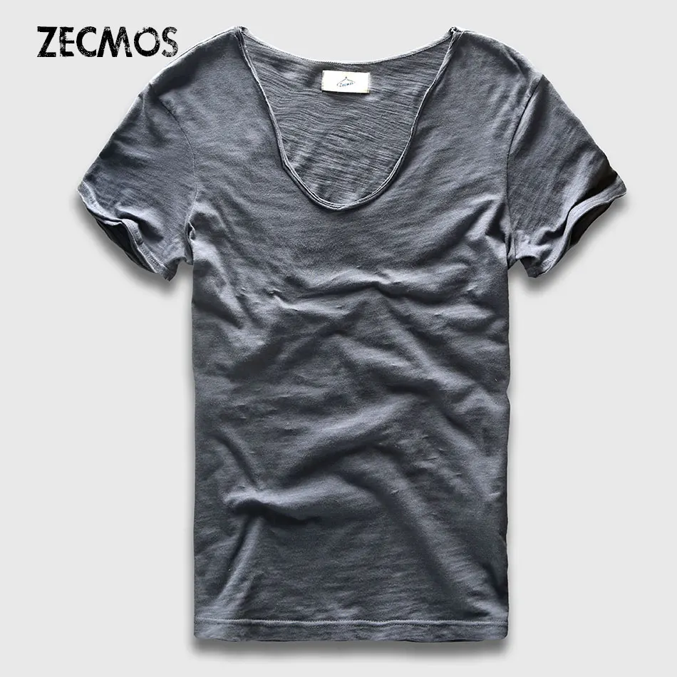 Мужчины Основные Футболки Твердые Хлопок V Шеи Slim Fit Мужской Моды С Коротким