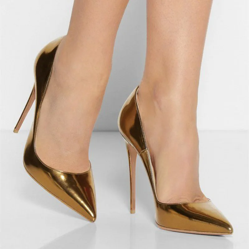 

Commuting Women Shoes Gold Metallic High Heels Pointy Toe Stiletto Heel Pumps for Office Lady Plus Size 35-43