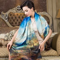 2015 blue mulberry silk long silk scarf shawl printed female spring autumn silk scarves all match top grade winter long scarf