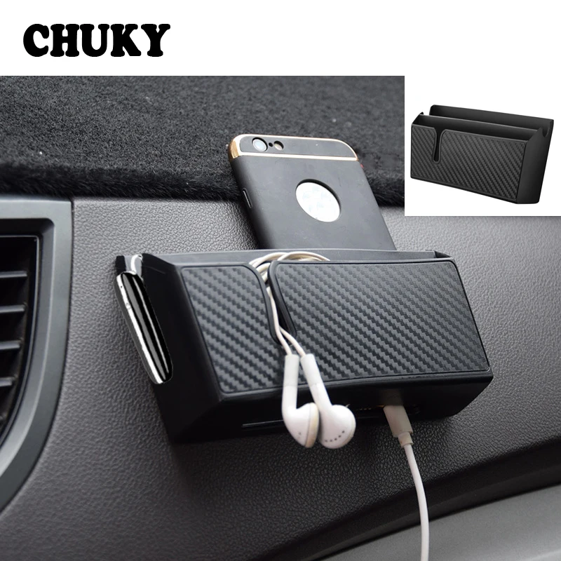 CHUKY Universal Carbon Fiber Lines Car Organizer Box Stowing Tidying Accessories For Volvo XC90 V70 Kia rio ceed sportage 2017 | Автомобили