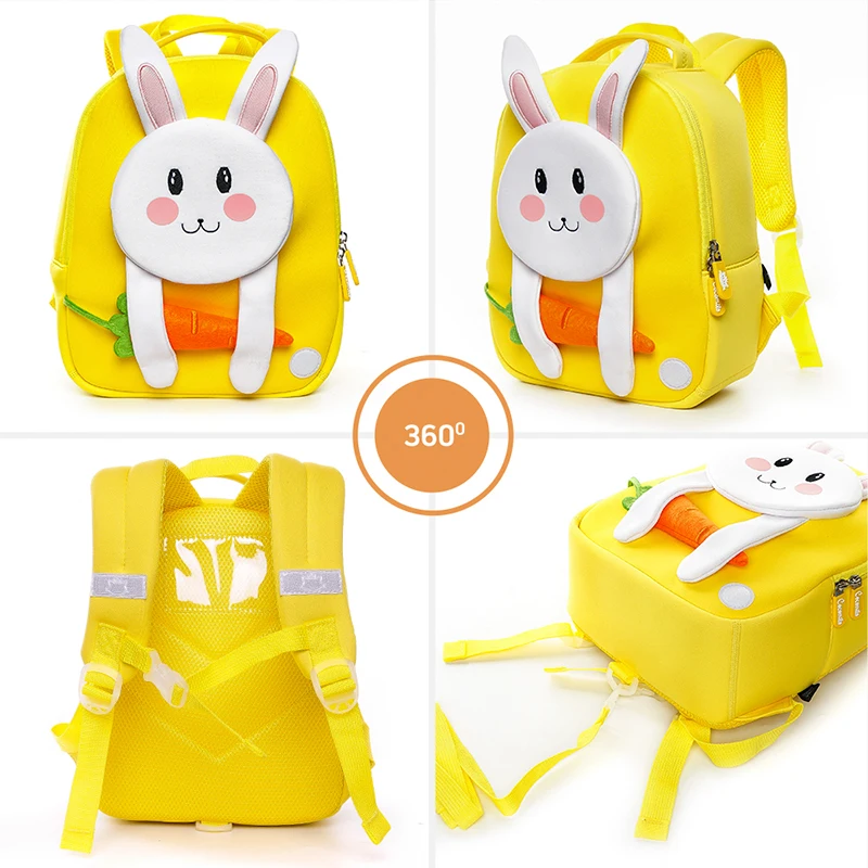 Cocomilo Factory Price 3D Yellow Rabbit Toddler Kids School Bag for Children Waterproof Animals Anti Lost Mochila Infantil Gift