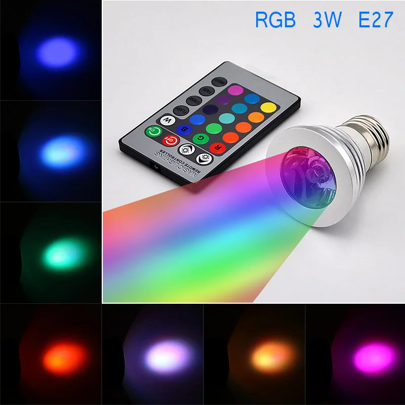 Лучшее 3W E27 16 Цвет светодиодный RGB волшебный Точечный светильник лампа с