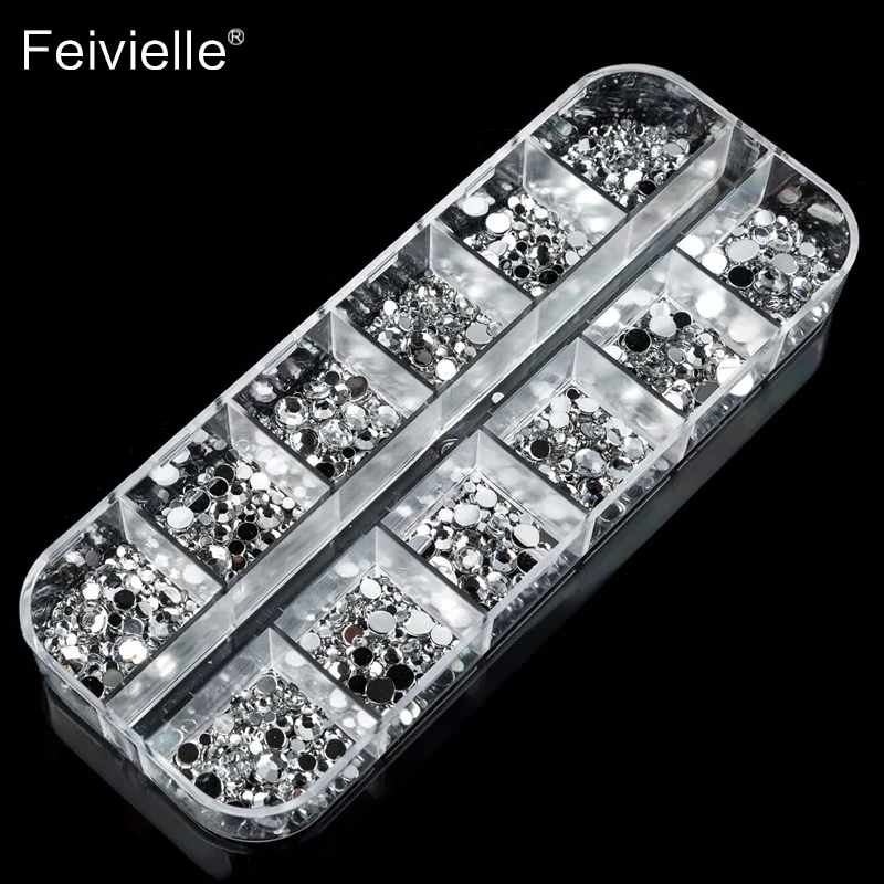 Feivielle новый микс 6 размеров прозрачный серебряный блеск украшение для ногтей со