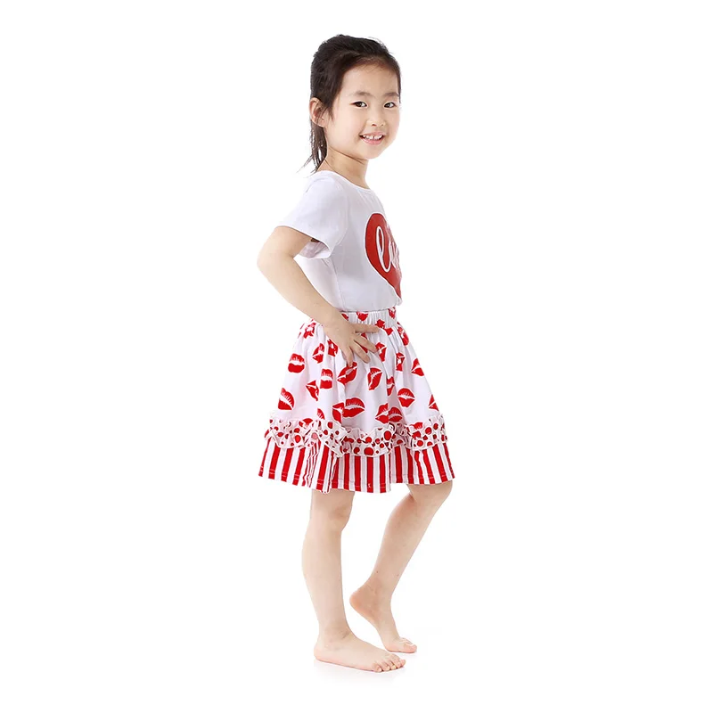 Одежда для девочек на День святого Валентина футболка с сердечками и юбка костюм
