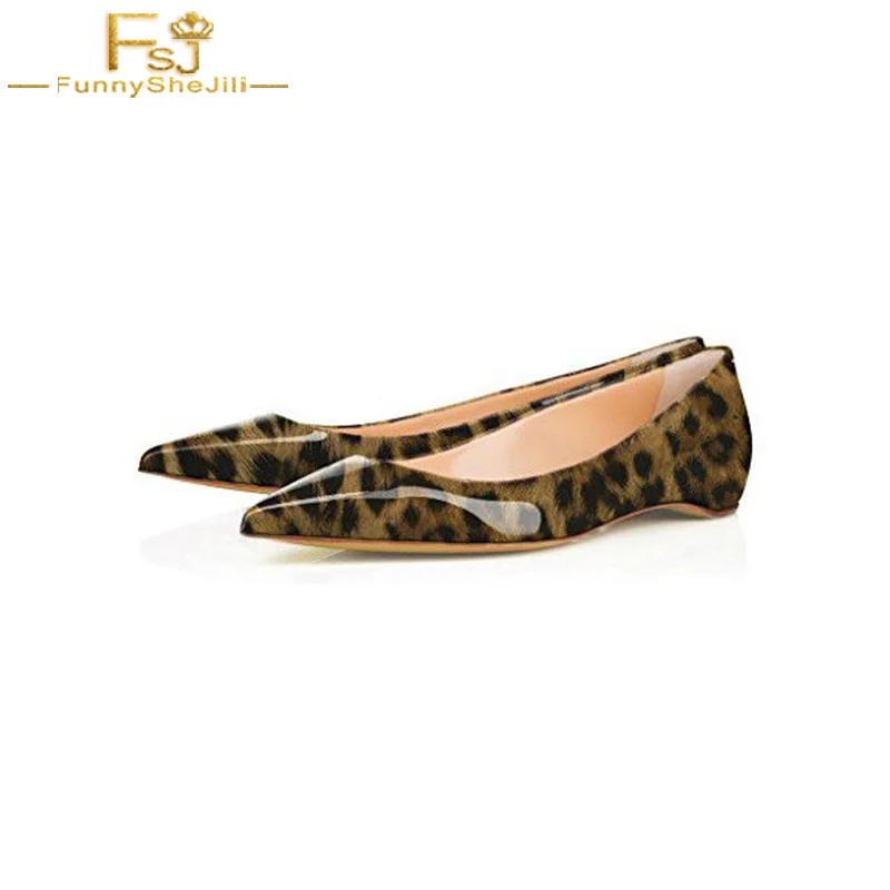 

Patent Leather Leopard Print Ballet Flats Pointy Toe Shoes Woman Slip-on Shallow Ladies Shoes Comfortable Casual Party FSJ