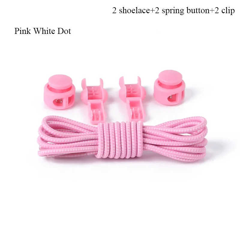 Pink White Dot Шнурки без завязок, растягивающиеся шнурки, фиксирующий башмак, эластичные шнурки для кроссовок, детские шнурки, шнурки для бега/триатлона - Цвет: Pink White Dot