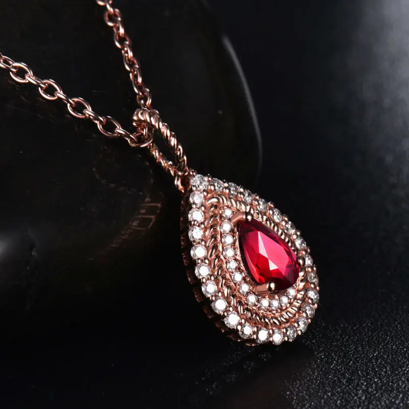 Женское Ожерелье с кулоном из розового золота 18 К 4x6 мм|diamond ruby pendant|ruby diamond pendantnatural