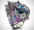 Кольцо в стиле ретро с синим кубическим цирконием, кольца для мужчин и женщин с изображением животных-пауков, винтажное серебряное кольцо с цветком, украшения для вечеринок, подарки на Хэллоуин