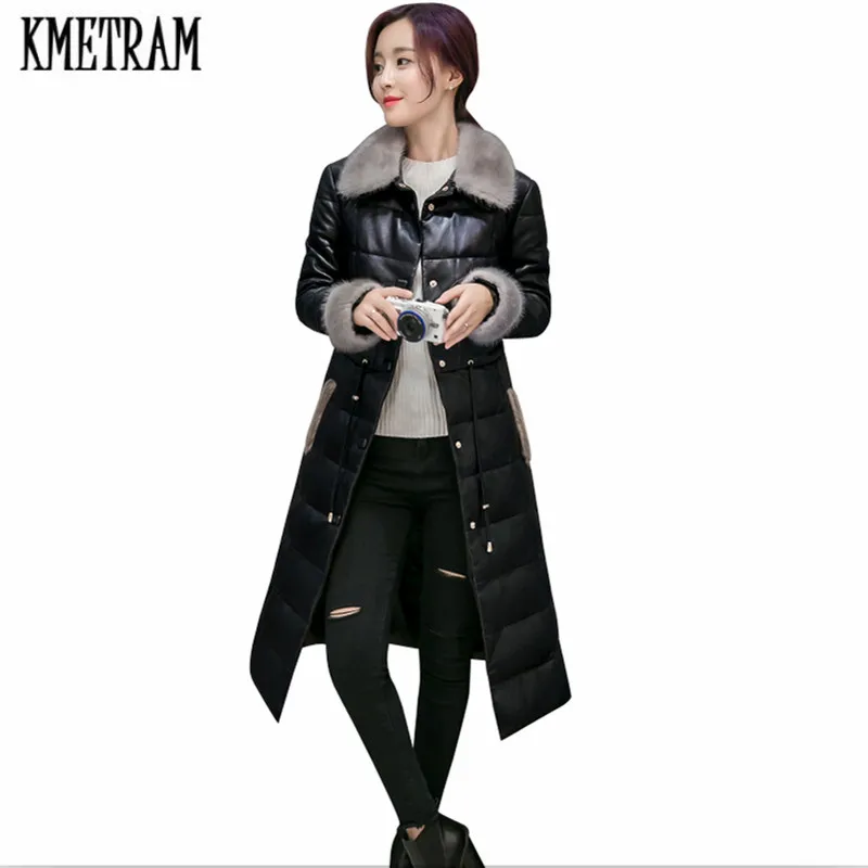 Пальто с меховым воротником KMETRAM зимняя куртка 2020 Женская Длинная кожаная