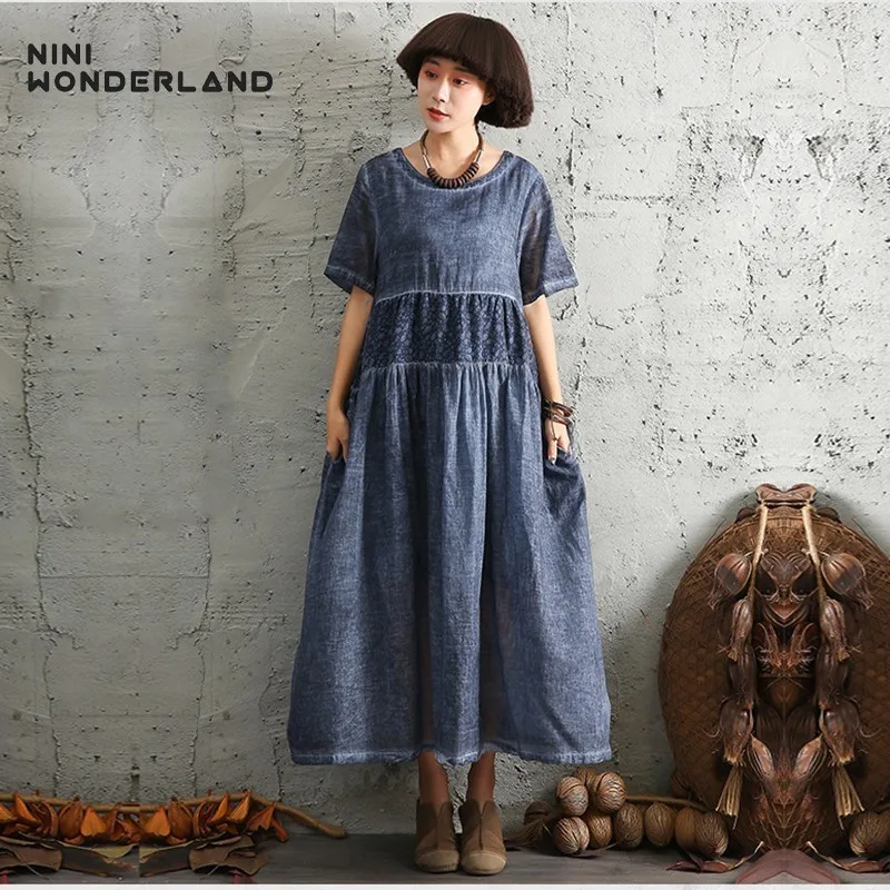 Женское Хлопковое платье NINI WONDERLAND свободное повседневное длинное составного