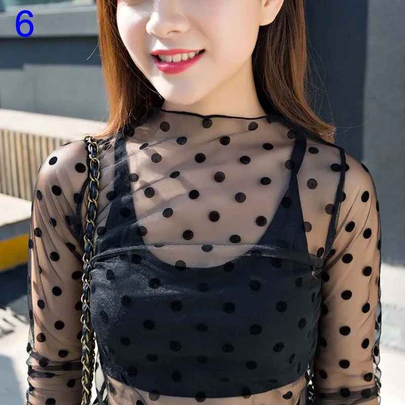 Новая Сексуальная женская прозрачная сетчатая блузка с длинным рукавом топы