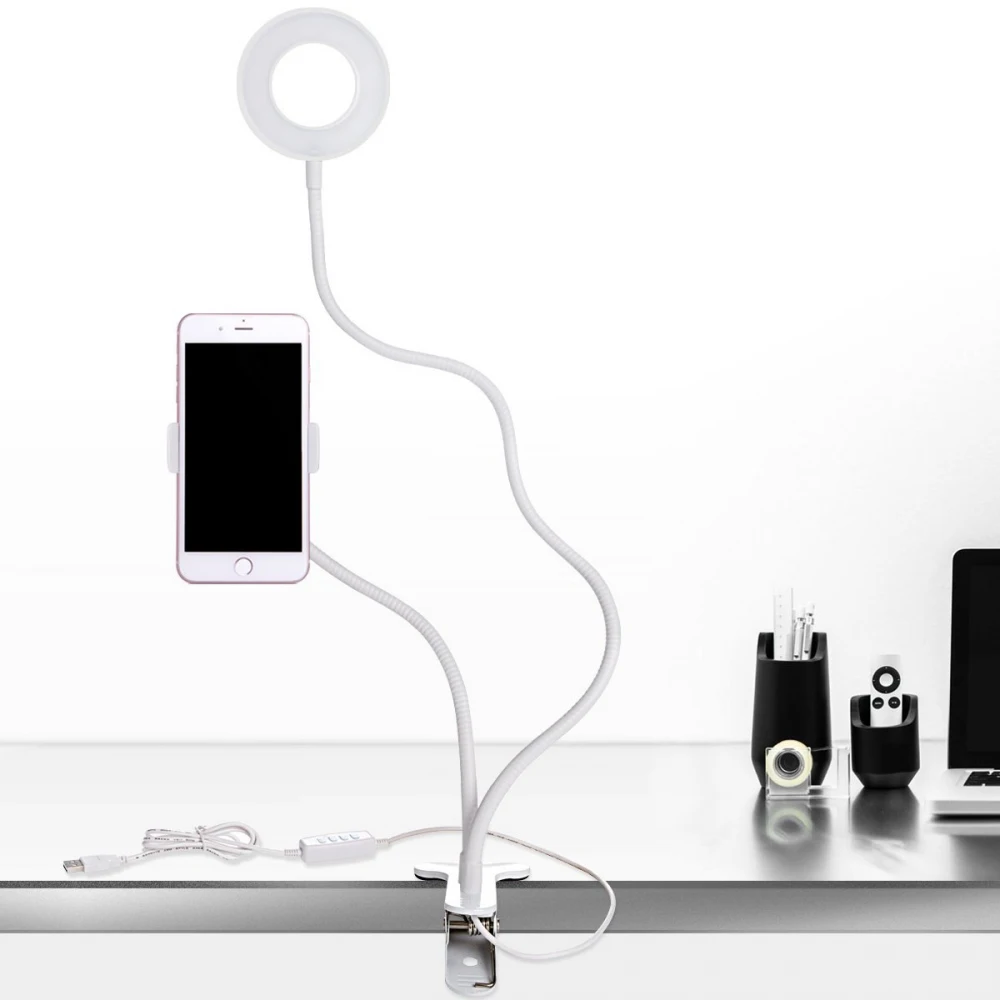USB power светодиодный кольцевой светильник для селфи с зажимом телефона держатель