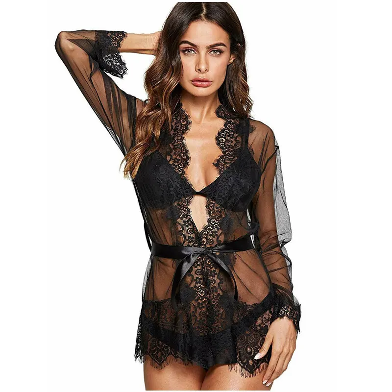 Женское сексуальное нижнее белье халат Babydoll одежда для сна с длинным рукавом