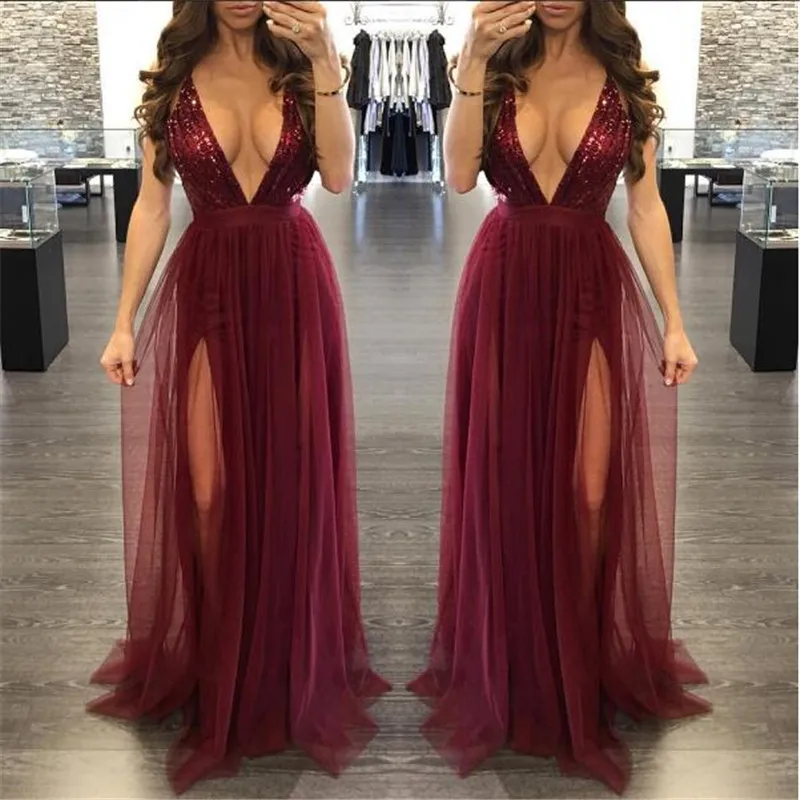 2017 осенне зимние вечерние платья макси на бретельках с глубоким v образным
