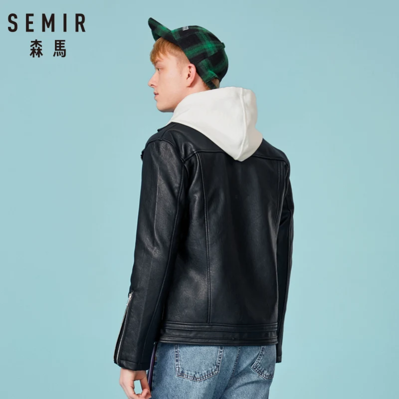 Мужская байкерская куртка SEMIR из искусственной кожи с длинным рукавом реглан