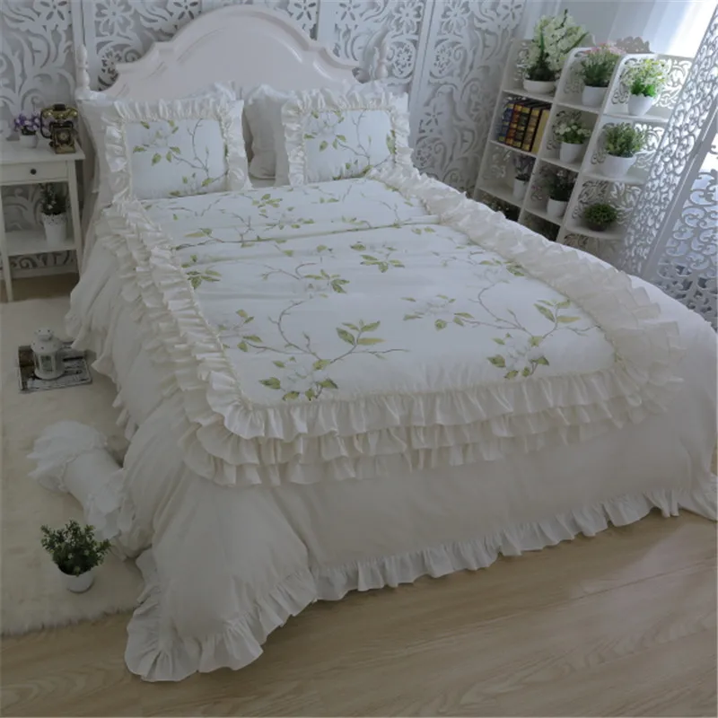 Free shipping princess cake layers ruffles embroidery beige bedding twin full queen king size постельное белье с рюшами YYX |