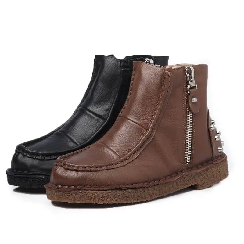 

ASUMER 2020 HOT fashion flat with platform genuine leather boots square toe ankle boots for women zip rivet autumn female boots