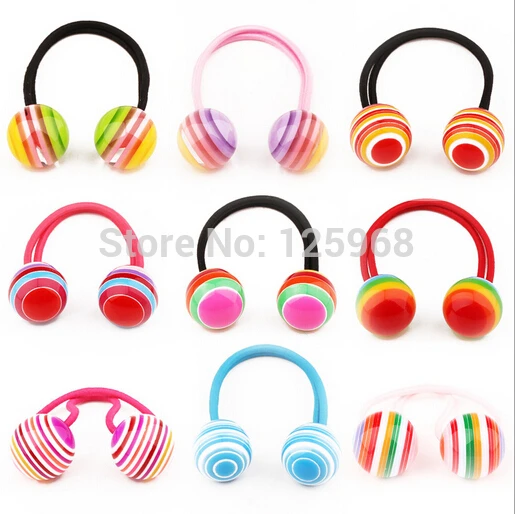 

2019 New Wholesale 20pcs/lot Children Hair Accessaries Ranibow Balls Hair Bands Elastic Ropes Ties Ponytail Holder