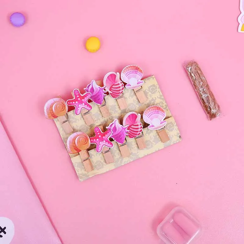 

10 Pcs/Set Lovely Unicorn Cactus Series Wooden Clip Photo Clips Party Decoration Clip with Hemp Rope