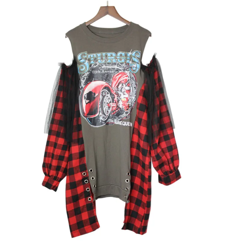 2018 Новая Осенняя Женская мода рок Печать с плеча кофты Круглая горловина Длинные