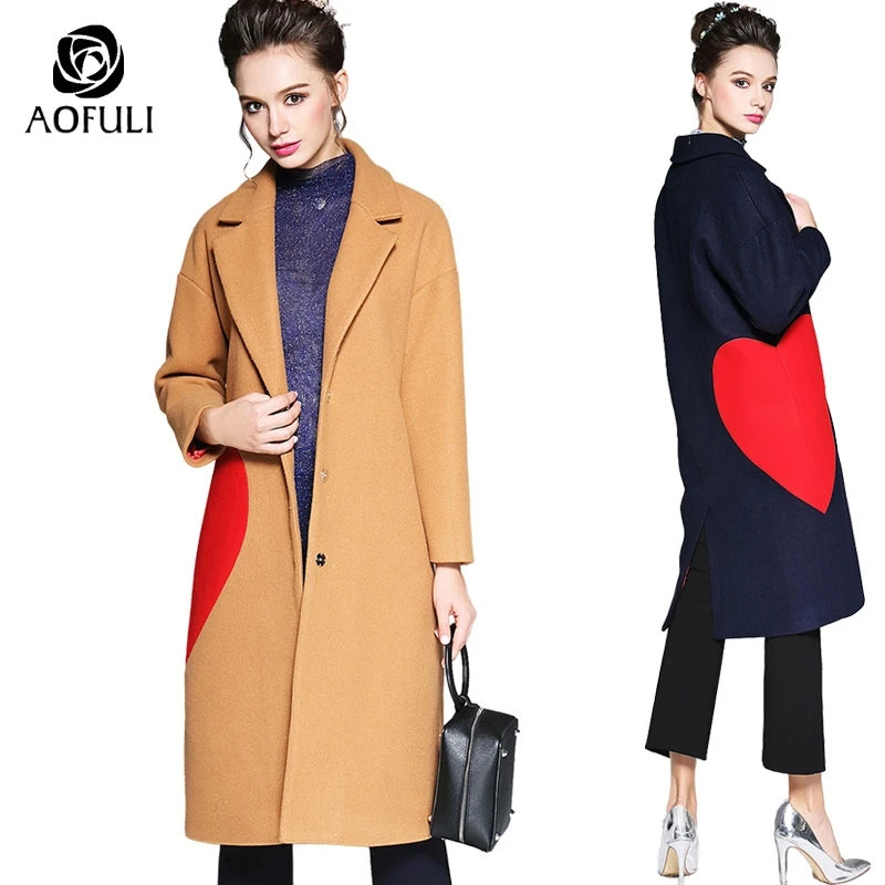 Женское длинное шерстяное пальто AOFULI S 5XL зимние теплые кашемировые большого