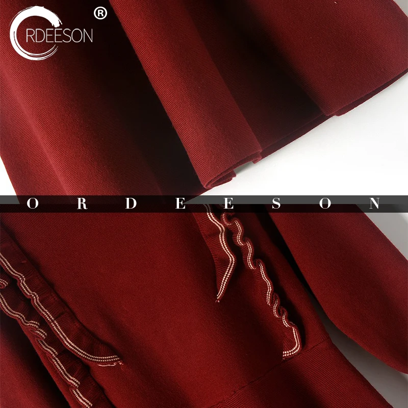 Ordeeson Красный свитер Для женщин Линии Рюшами Платья свитеры Свитеры для и