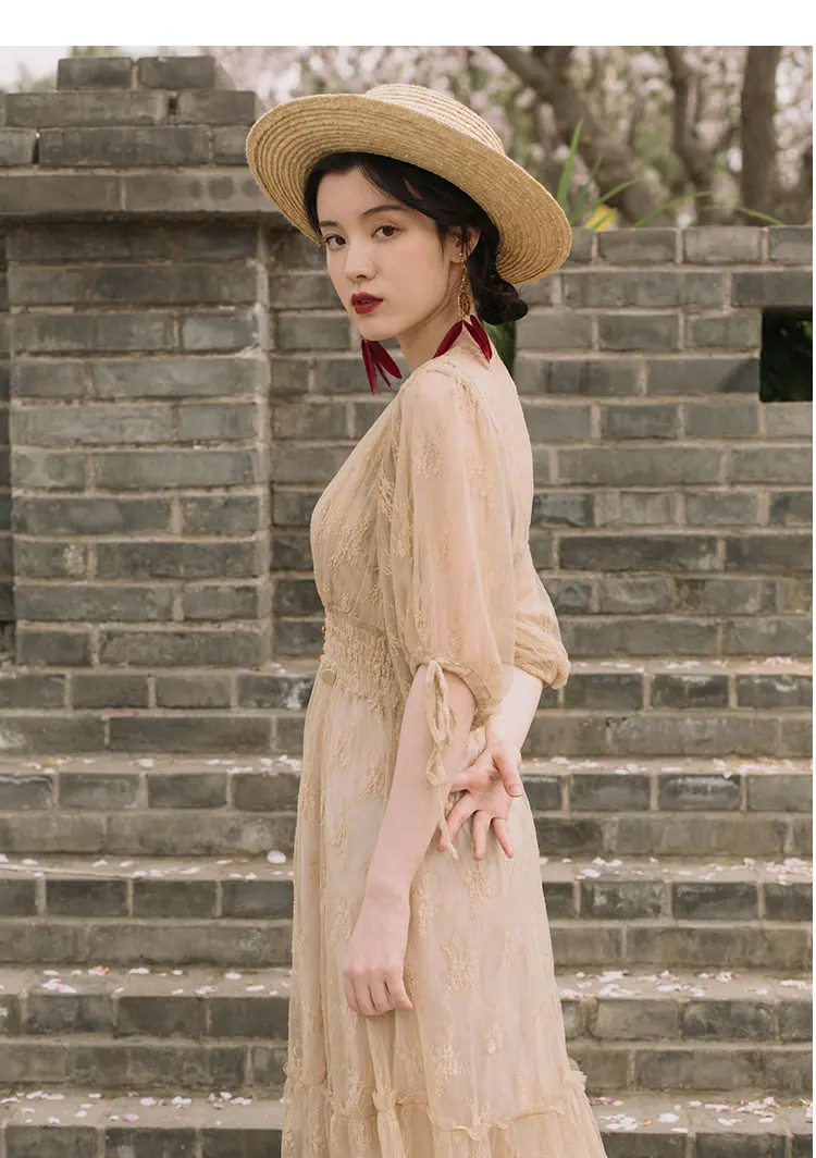 

2019 new fashion women's dresses French court vintage dress holiday summer