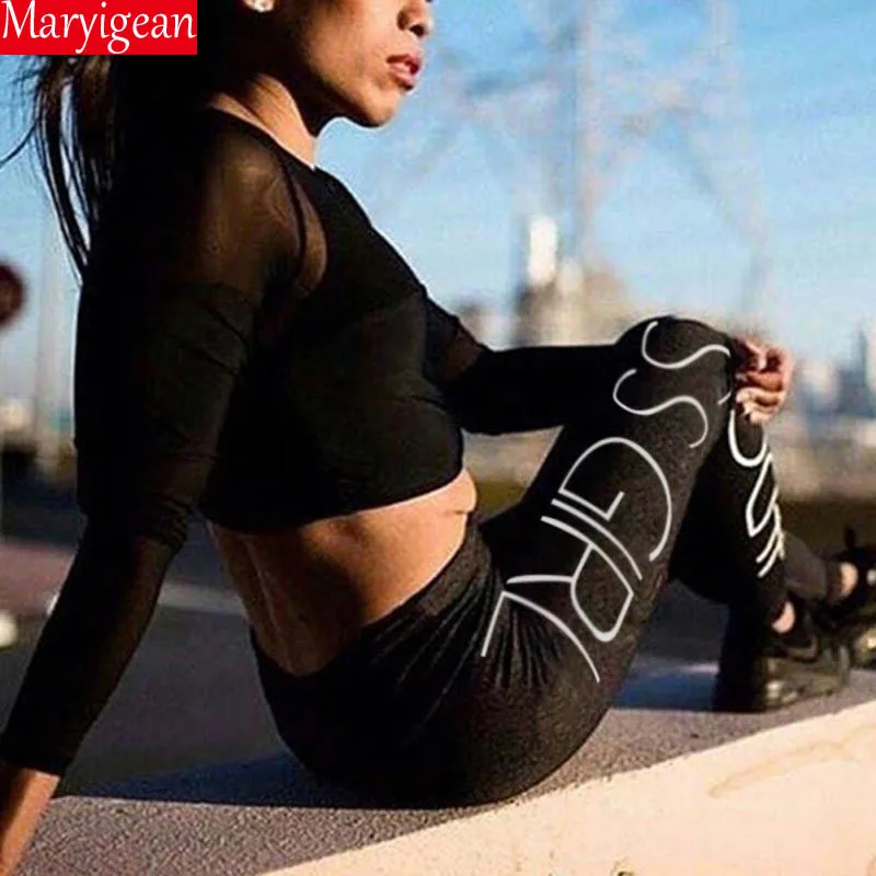 Леггинсы с принтом буквами Maryigean новая мода 2019 тонкие леггинсы высокой талией
